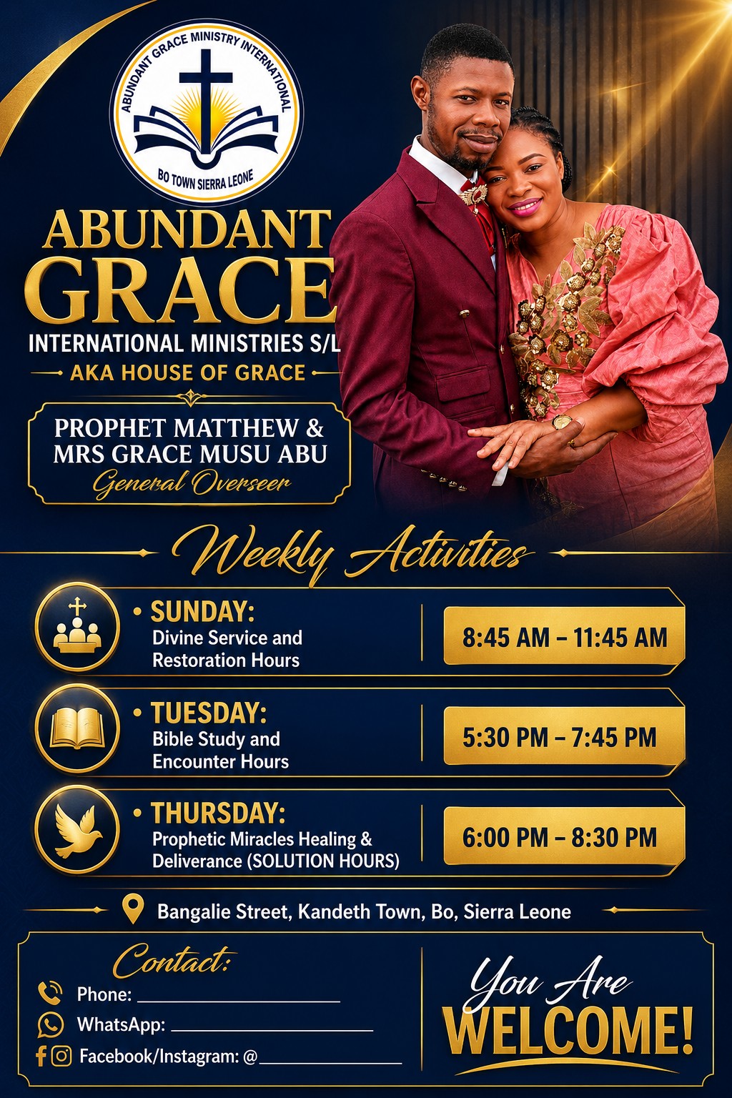 Prophet Matthew Abu and Mrs. Grace Musu Abu - Leaders of Abundant Grace Ministry